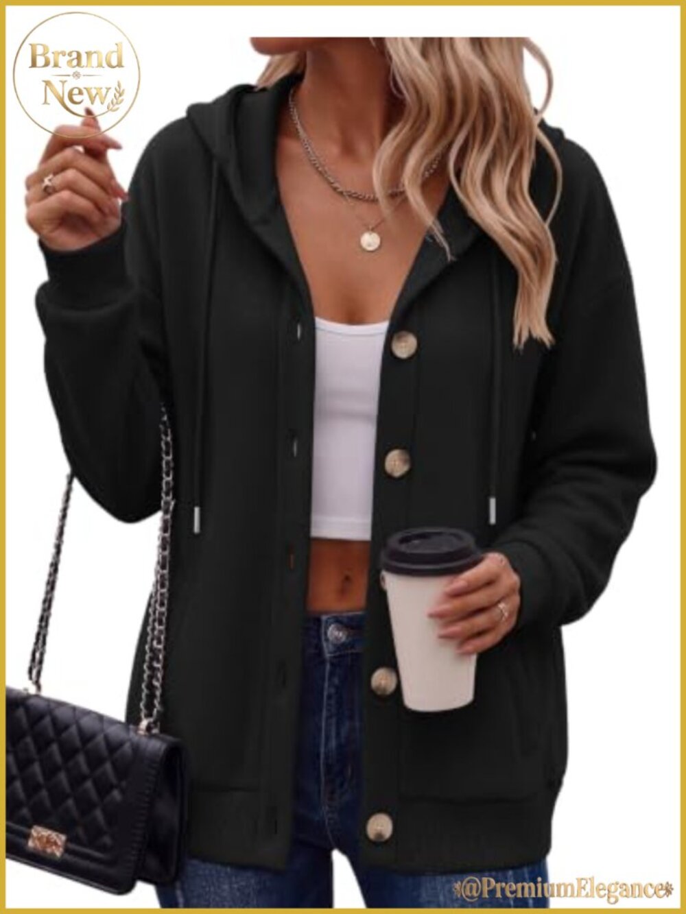 Women's Button Front Hoodie Oversized Fleece Sweatshirt with Pockets